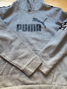 Puma Light Gray Pullover Hoodie with Logo Tag